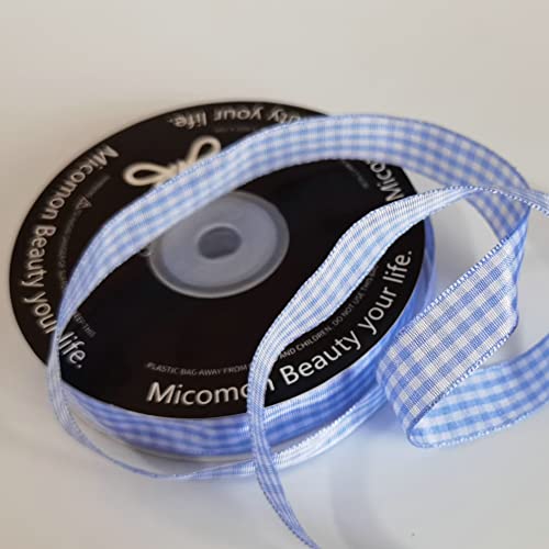 Light Blue Gingham Plaid Checked Ribbon 25 Yard Each Roll 100% Polyester (75 Foot)