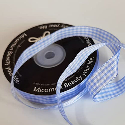 Light Blue Gingham Plaid Checked Ribbon 25 Yard Each Roll 100% Polyester (75 Foot)