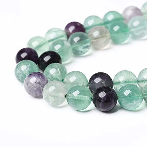 46pcs 8mm Natural Stone Beads Fluorite Gemstone Round Loose Beads for Jewelry Making DIY Bracelet Necklace 15" (16 Count)