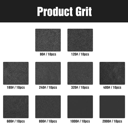 100 Pcs 5 inch Wet Dry Sanding Discs Grit 80 120 180 240 320 400 600 800 1000 2000 Hook and Loop 8 Hole Silicon Carbide Orbital Sander Sandpaper (100 Count)