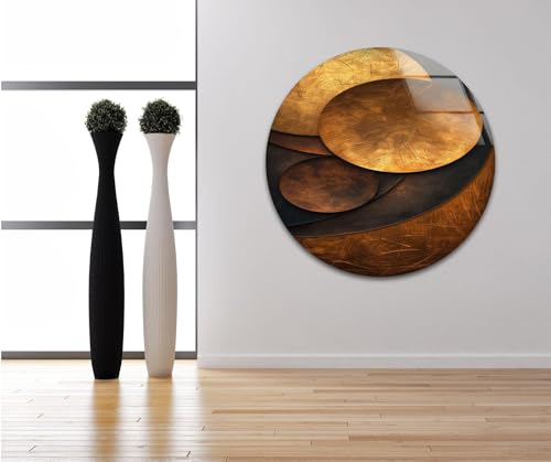 18Wx28H'' Bronze Art Deco Geometric Motifs Glass Wall Art Tempered Glass Printing Wall Decor Large Wall Art Wall Hangings