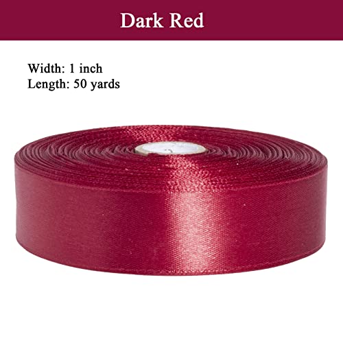 1 Inch Dark Red Solid Satin Ribbon for Gift Wrapping
