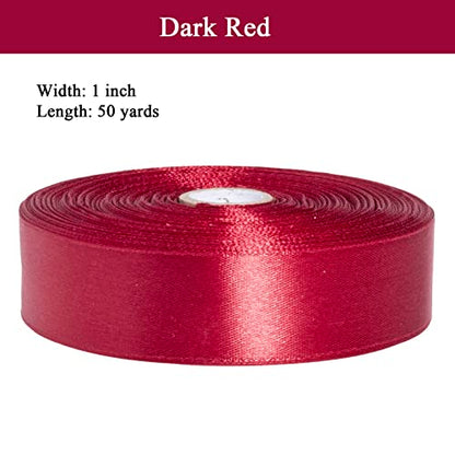 1 Inch Dark Red Solid Satin Ribbon for Gift Wrapping