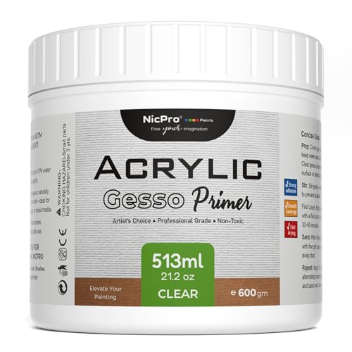 Clear Gesso Primer for Acrylic Painting (21.2 Ounce)