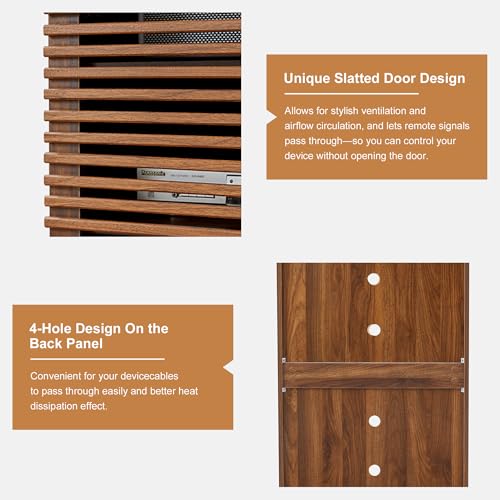 5 Tier AV Media Cabinet with Grille Door & Adjustable Shelves