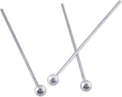 50pcs Adabele Authentic Sterling Silver Round Ball Headpin Head Pins 25mm (1 inch) Hypoallergenic for DIY Craft Jewelry Making (Wire 0.5mm/24 Gauge) SS6-25