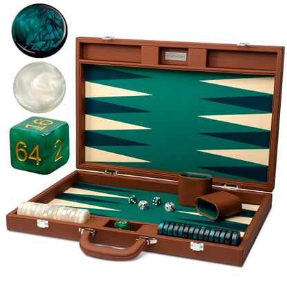 19 Inch Premium Backgammon Sets for Adults Leather Brown