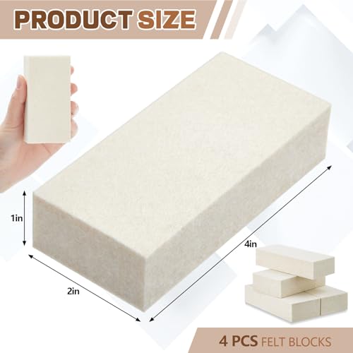 4 Pcs Thickened Felt Blocks Wool Soft Felt Squeegee Reusable Window Tint Tools Automotive Vinyl Wrapping Tool 1'' x 2'' x 4'' Whit Car Glass Mirror Film Installing Tool (4 Count)