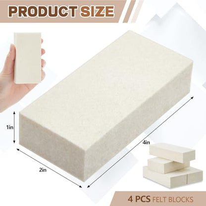 4 Pcs Thickened Felt Blocks Wool Soft Felt Squeegee Reusable Window Tint Tools Automotive Vinyl Wrapping Tool 1'' x 2'' x 4'' Whit Car Glass Mirror Film Installing Tool (4 Count)