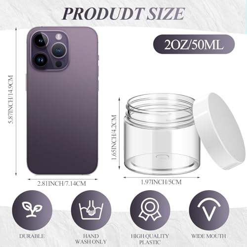 36 Pieces 2 oz Plastic Jars with Lids Wide Mouth Airtight Reusable Container Acrylic Cosmetic Small Jars for Lotions Ointments Travel Toiletries Creams Make up Storage (36 Count)