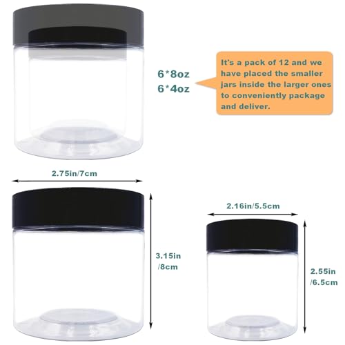 8 oz Plastic Containers with Lids and 4oz Small Containers (12 Count)