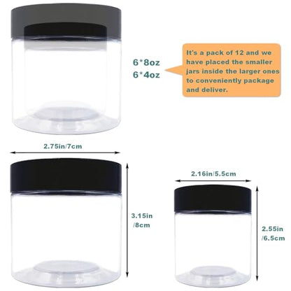 8 oz Plastic Containers with Lids and 4oz Small Containers (12 Count)