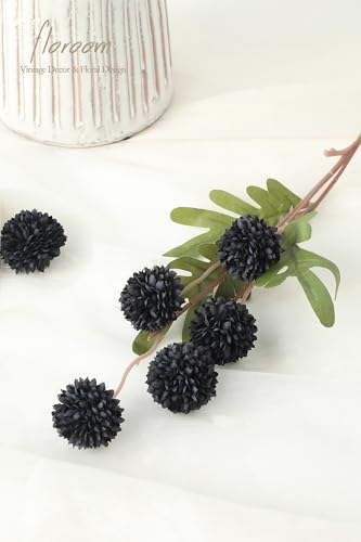 5pcs Black Faux Silk Mums Artificial Flowers (5 Count)