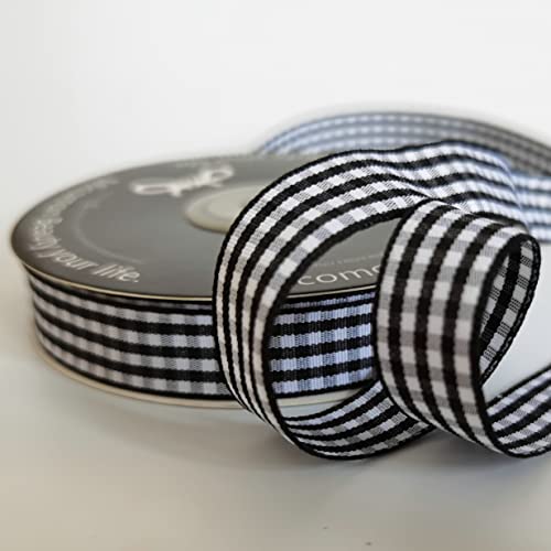 Black and White Wovon Edge Gingham Ribbon 25 Yard Each Roll 100% Polyester (75 Foot)