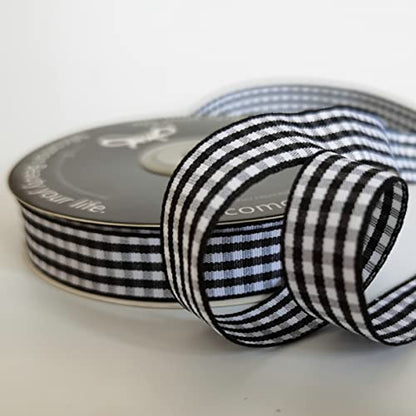 Black and White Wovon Edge Gingham Ribbon 25 Yard Each Roll 100% Polyester (75 Foot)