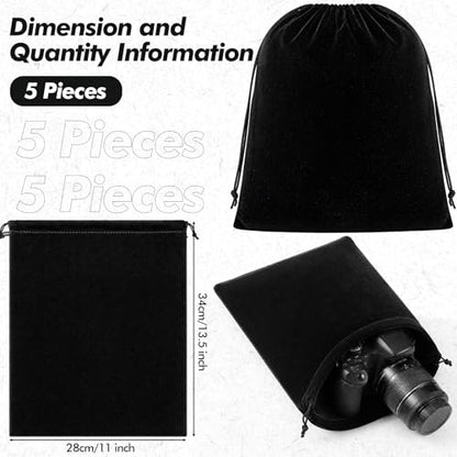 5 Pcs Black Velvet Drawstring Bags (5 Count)