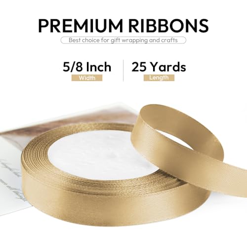 5 8 Inch 25 Yards Satin Ribbon Champagne Gold