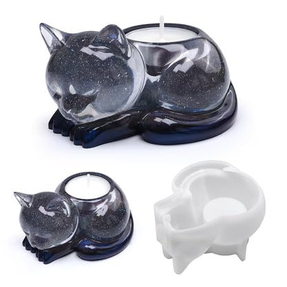 Cat Candle Holder Animal Cylinder Candle & Resin Mold