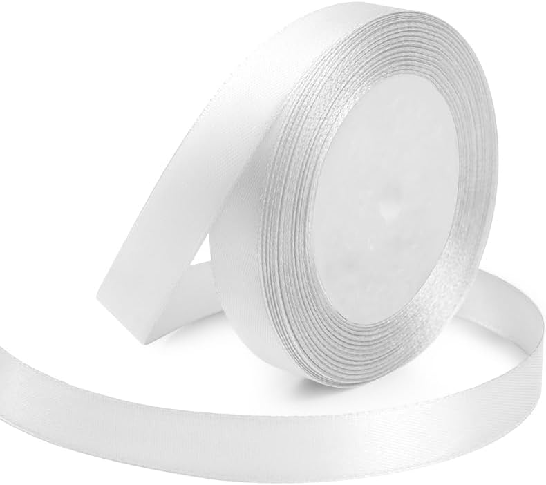 White Ribbon 5/8 Inches x 25 Yards, White Satin Fabric Silk Ribbon for Gift Wrapping, Bows Making, Floral Bouquets, Wreaths, DIY Handicrafts, Sewing Projects, Baby Shower and Wedding Party - Crafty Corner
