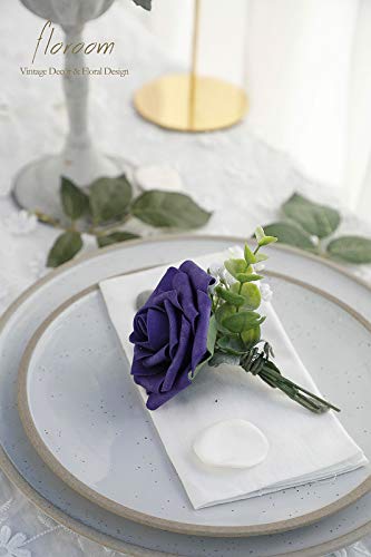Artificial Flowers 25pcs Real Looking Lavender Purple Ombre Colors Foam Fake Roses with Stems for DIY Wedding Bouquets Bridal Shower Floral Centerpieces Party Tables Home Decorations (25 Count)