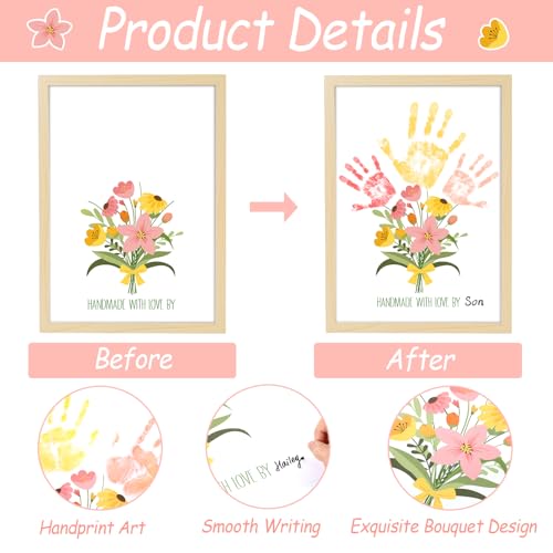 Flower Bouquet Handprint Art Craft DIY Kit Mother's Day Gifts from Daughter or Son Children Adults Handprint Keepsake for Mom Grandma Birthday Gifts Christmas (8 Count)