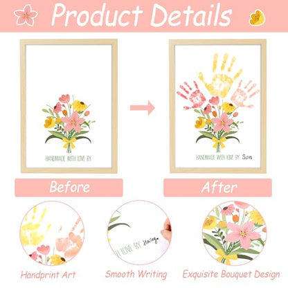 Flower Bouquet Handprint Art Craft DIY Kit Mother's Day Gifts from Daughter or Son Children Adults Handprint Keepsake for Mom Grandma Birthday Gifts Christmas (8 Count)
