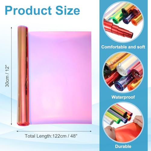 Holographic Clear PVC Vinyl Film Holographic PVC Fabric Waterproof Dichroic Film 12 x 48 Inch for Handbags Bows Earrings DIY Craft