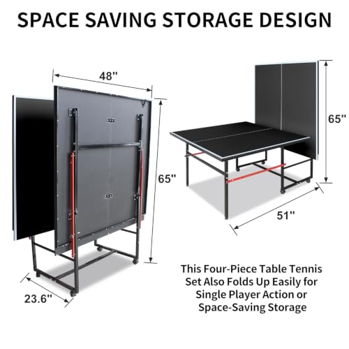 4.5FT/8FT/9FT Mid-Size Table Tennis Table (Black, 8FT)