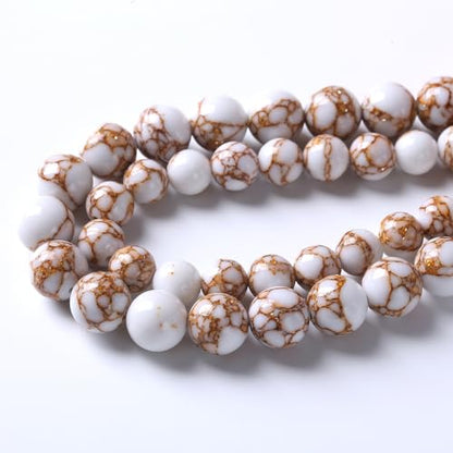 32pcs 12mm White Howlite Spun Gold Stone Beads for Jewelry Making Natural Stone Energy Healing Beads DIY Bracelet Necklace 15"