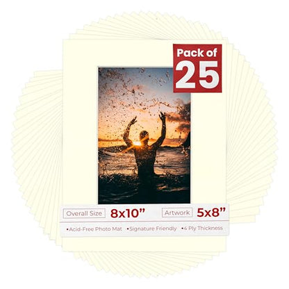 Pack of 25 Acid Free 8x10 Mats Bevel Cut for 5x8 Photos (25 Count)