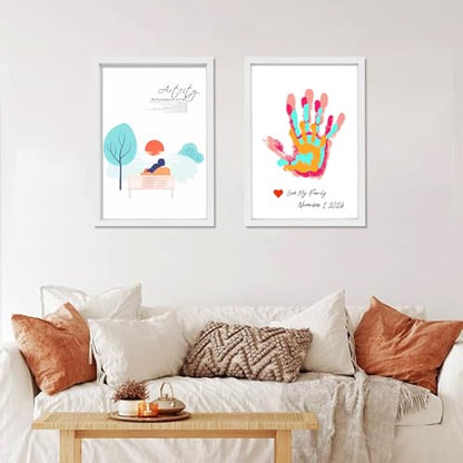 Family Handprint Kit DIY Craft Keepsake Wooden Frame Non Toxic Paints Transparent Sheets Perfect for Handprints Prints and Footprints Endless Present Set for New Parents and Family Memories
