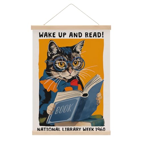 Funny Reading Cat Poster Hanger