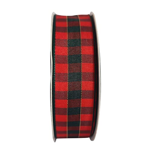 X'Mas Gingham Ribbon Green Red Metallic Gingham Ribbon 25 Yards Each Roll 100% Polyester