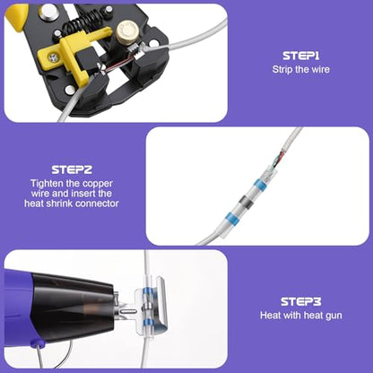 Mini Heat Gun with 100PCS Solder Seal Connectors & 200PCS Shrink Tubing