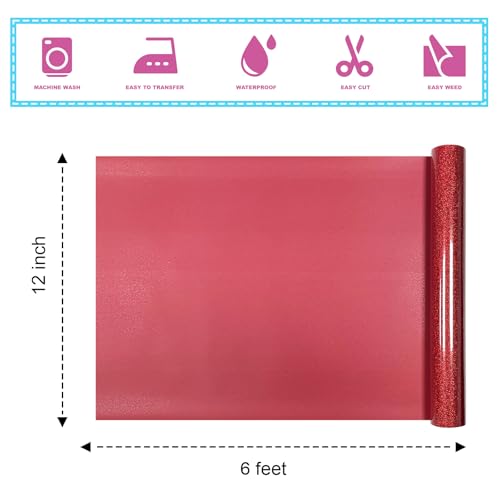 Red Glitter Heat Transfer Vinyl 12" x6FT