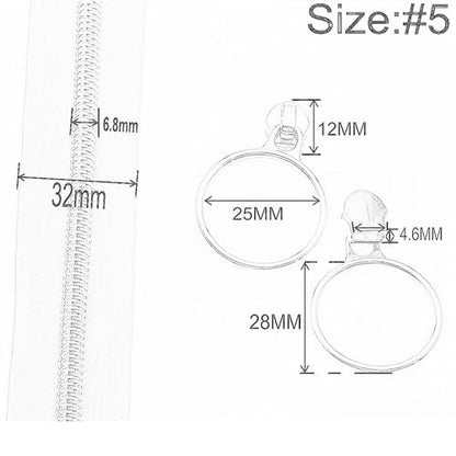 5 Metallic Nylon Coil Zippers by The Yard Bulk 10 Yards Black Zipper Tape with 25pcs Gold Ring Pull Sliders for DIY Sewing Tailor Craft Bag