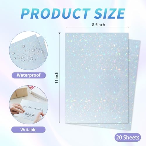 20 Sheets Printable Holographic Sticker Paper