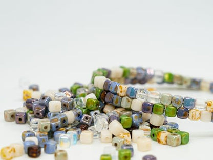 0.88oz (25g) Mix of Small Cute Cube Beads 4mm - Natural Luster Color Mix