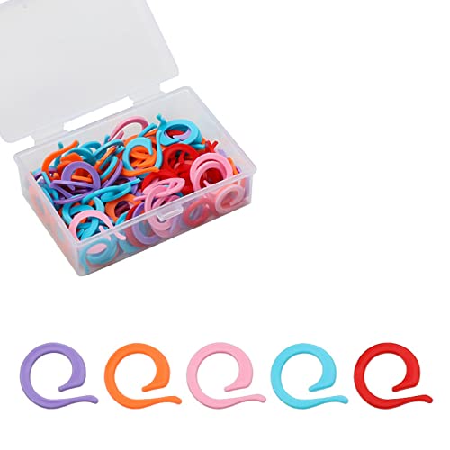 120pcs Knitting Stitch Rings Plastic Stitch Markers with Transparent Storage Box Multicolor Crochet Locking Ring for DIY Sewing