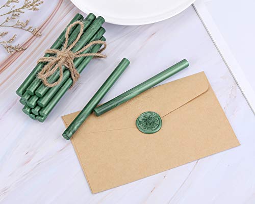 15Pcs Metallic Green Glue Gun Sealing Wax Sticks for Wax Seal Stamp (15 Count)