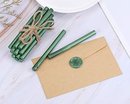 15Pcs Metallic Green Glue Gun Sealing Wax Sticks for Wax Seal Stamp (15 Count)