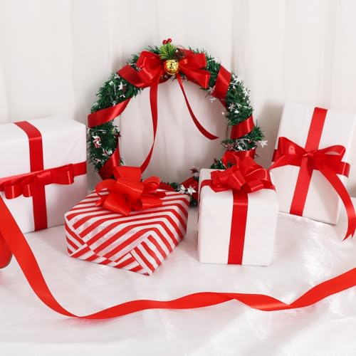 1 Inch x 100yds Red Satin Ribbon for Christmas Craft Gifts Wrapping (300 Foot)