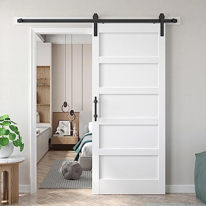 36x84 inch White Barn Door with 6.6FT Sliding Door Hardware Kit Included & Handle