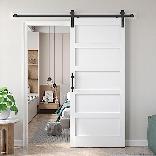 34x84 inch White Barn Door with 6 FT Sliding Door Hardware Kit Included & Handle