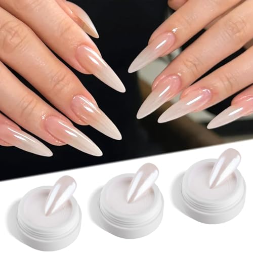 3Pcs Moonlight White Pearl Chrome Nail Powder