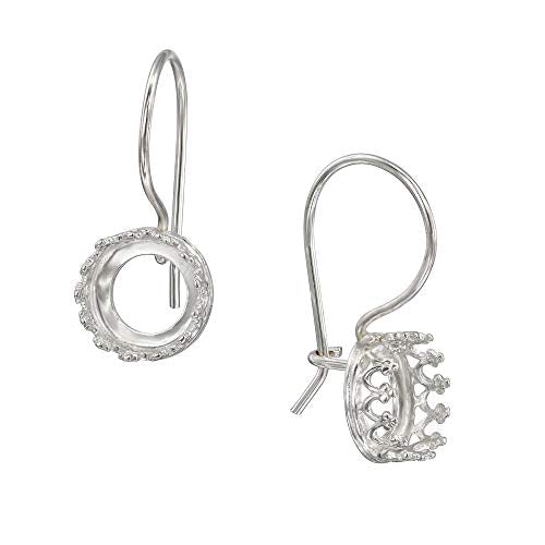 925 Sterling Silver 8 mm Crown Round Setting Kidney Ear Wire Mounting for DIY Earrings (2 Count)