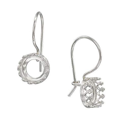925 Sterling Silver 8 mm Crown Round Setting Kidney Ear Wire Mounting for DIY Earrings (2 Count)