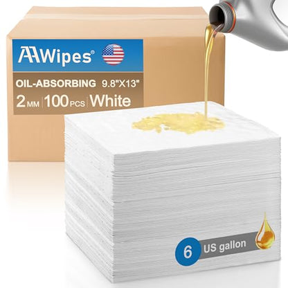 Oil Absorbent Pads 9.8" X 13" 100 Packs Garage Accessories Oil Spill Control Oil Absorbing Sheets for Garage (100 Count)