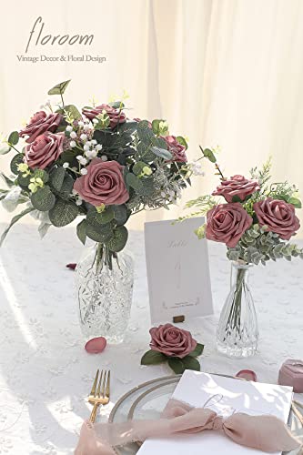 Artificial Flowers 25pcs Real Looking Dusty Rose Foam Fake Roses with Stems for DIY Wedding Bouquets Bridal Shower Centerpieces Floral Arrangements Party Tables Home Decorations (25 Count)