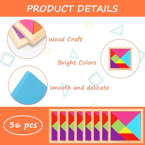 36 Pack Wooden Tangram Puzzles for Kids (36 Count)
